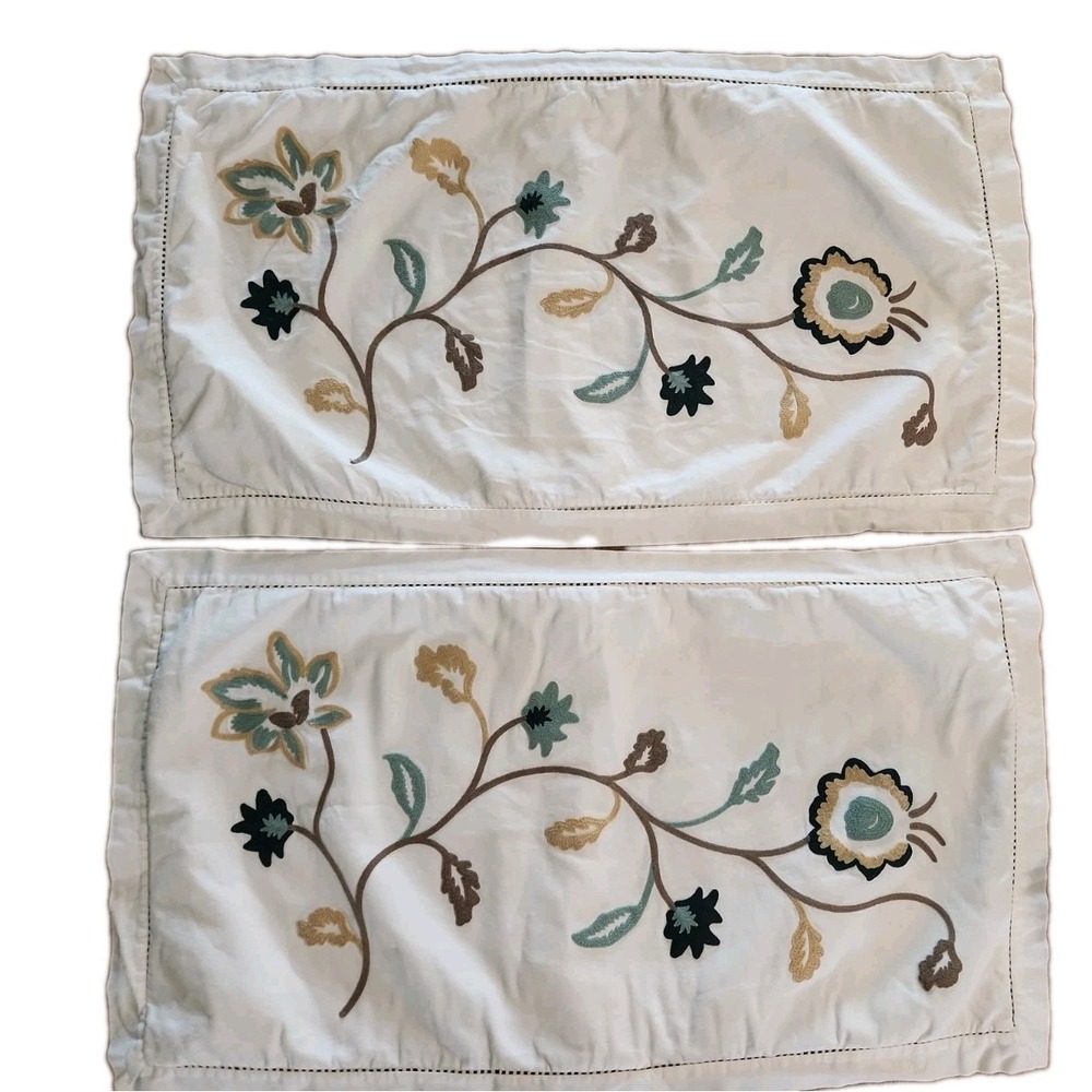 2/ Embroidered King Shams Noble Excellence Off-White Jacobian Floral Crewel